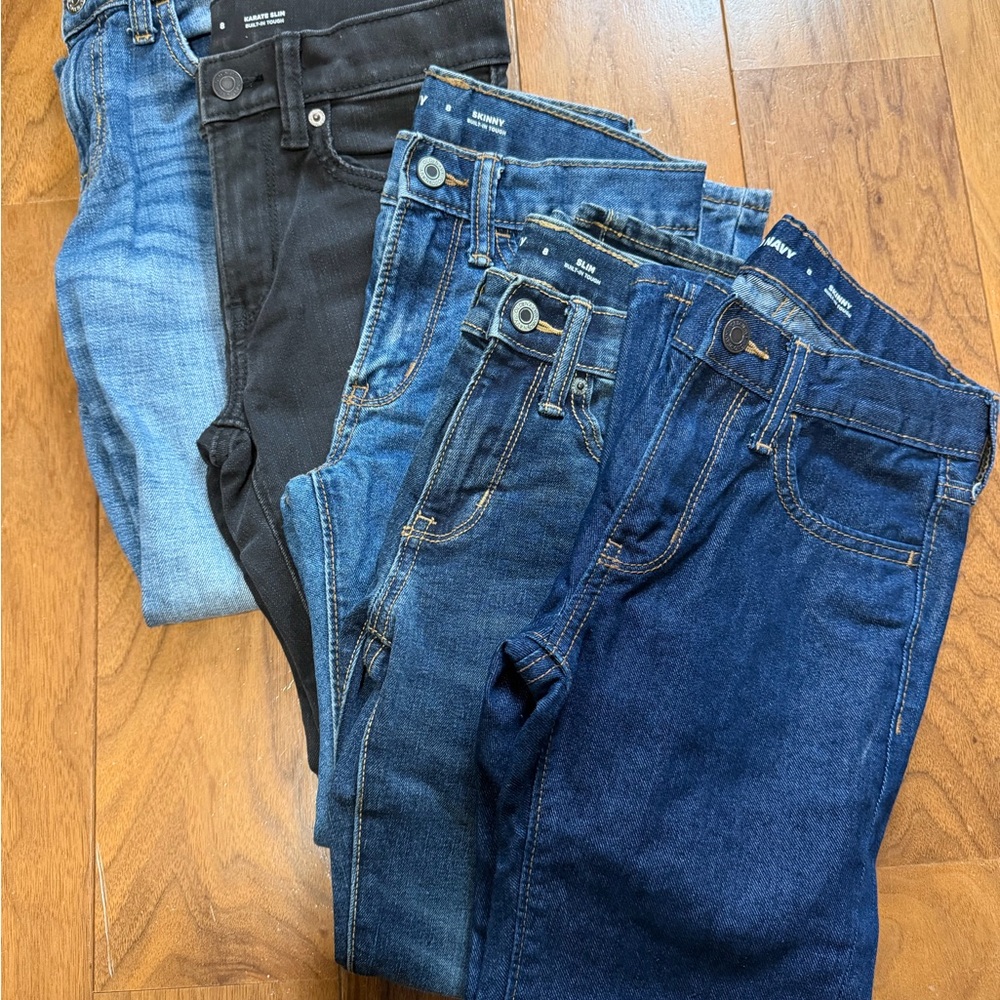 Lot 5 pairs kids boy 8 Denim Blue Washes Black skinny jeans old navy cat & Jack